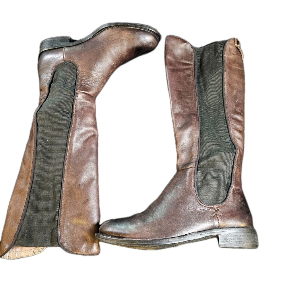 Vince Camuto VC Kent Dark Brown/Black Leather Riding Boot Women SZ 6 Equestrian